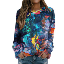 Damtröjor med lång ärm, glittrigt grafiskt tryck, rund hals, pullover, höstvinter, casual, lös passform, tröjor