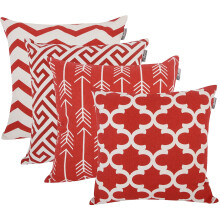 Ensemble de 4 housses de coussin imprimées, 45 x 45 cm, taies d'oreiller géométriques rouges en coton pour une utilisation intérieure et