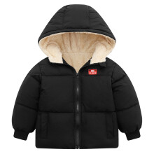 Jaqueta infantil unissex com capuz em fleece de algodão, estilo parka, para o inverno, tamanhos 1 a 6 anos, preta.
