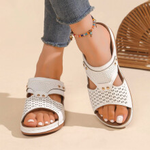 Sandales compensées pour femmes, sandales de plage compensées blanches à semelle épaisse assortie, pointure 6,5, style décontracté et tendance