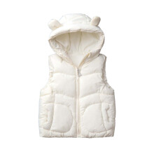 Colete infantil liso com capuz, sem mangas, ideal para o outono/inverno – Compatível com meninos e meninas de 3 a 11 anos (Branco)