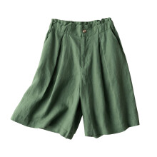 Sommer-Sale! Lässige Damen-Shorts, locker geschnitten, hochtailliert, aus Leinen, weites Bein, lange Hose, wirkt schlankmachend, Farbe: Grün