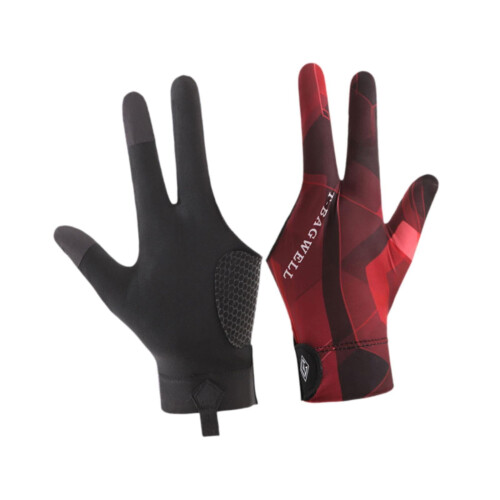 3Fingers Poolhandschuhe, einhändige Billardhandschuhe, Queuehandschuhe, separate Finger, Schwarz/Rot, rechte Hand 1
