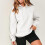 Damen Herbstoberteil, Langarm-Kapuzenpullover, einfarbig, locker geschnitten, lässig, Basic-Hoodie, Weiß 5
