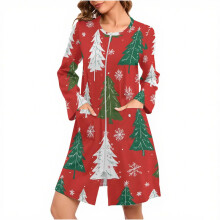Camicia da notte natalizia da donna con stampa di renne, abbigliamento da notte a tema festivo, comoda camicia da notte in pile spazzolato a maniche