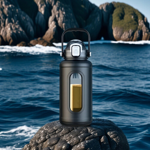 Γυάλινο μπουκάλι νερού 34oz (1000mL) ανθεκτικό στη θραύση με θήκη σιλικόνης, διπλό 1