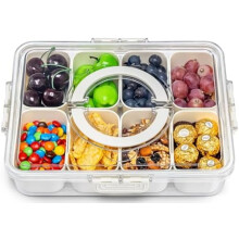 Fiambrera hermética con 8 compartimentos, tapa transparente y asa – Portátil, apta para lavavajillas, ideal para viajes y uso diario.