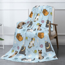 Fleece-Überwurfdecke mit niedlichen Katzenmotiven, 127 x 102 cm