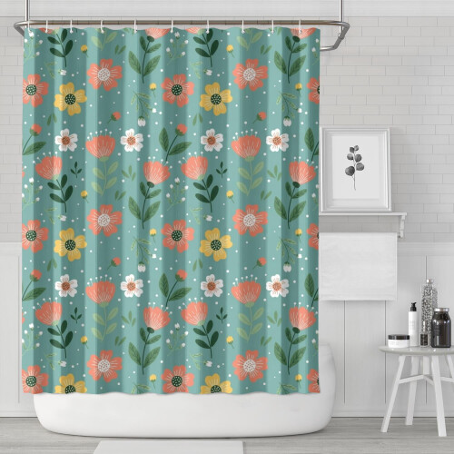 Duschvorhang mit Blumenmuster, 213 x 183 cm, wasserdichtes Polyester