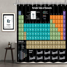 Periodensystem-Duschvorhang (122 x 178 cm), Chemie-Lerndekoration für Badezimmer und Klassenzimmer, kompatibel mit Standardhaken