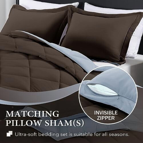 King Comforter Set Brown Blue 3-Piece All-Season 2