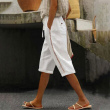 Shorts femininos casuais em promoção, shorts curtos de verão com cintura elástica e bolsos, calças casuais e elásticas com bolsos.