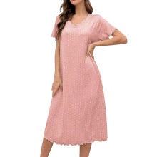 Női lezser, bő, V-nyakú, rövid ujjú, fodros, pöttyös, középhosszú, hálóruha | S-XL | Nejlon, spandex pizsama