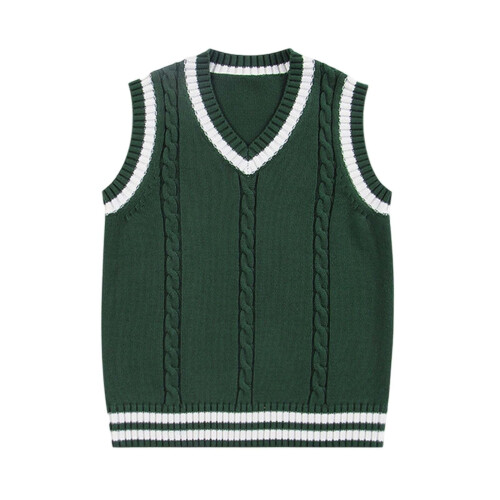 Mädchenpullover, Kinderpullover mit V-Ausschnitt, ärmellos, warm, gestrickt