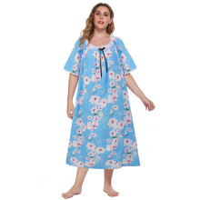 Damska koszula nocna z krótkim rękawem w dużym rozmiarze, koronka vintage z kwadratowym dekoltem, obszerny, drukowany szlafrok Mumu Duster,