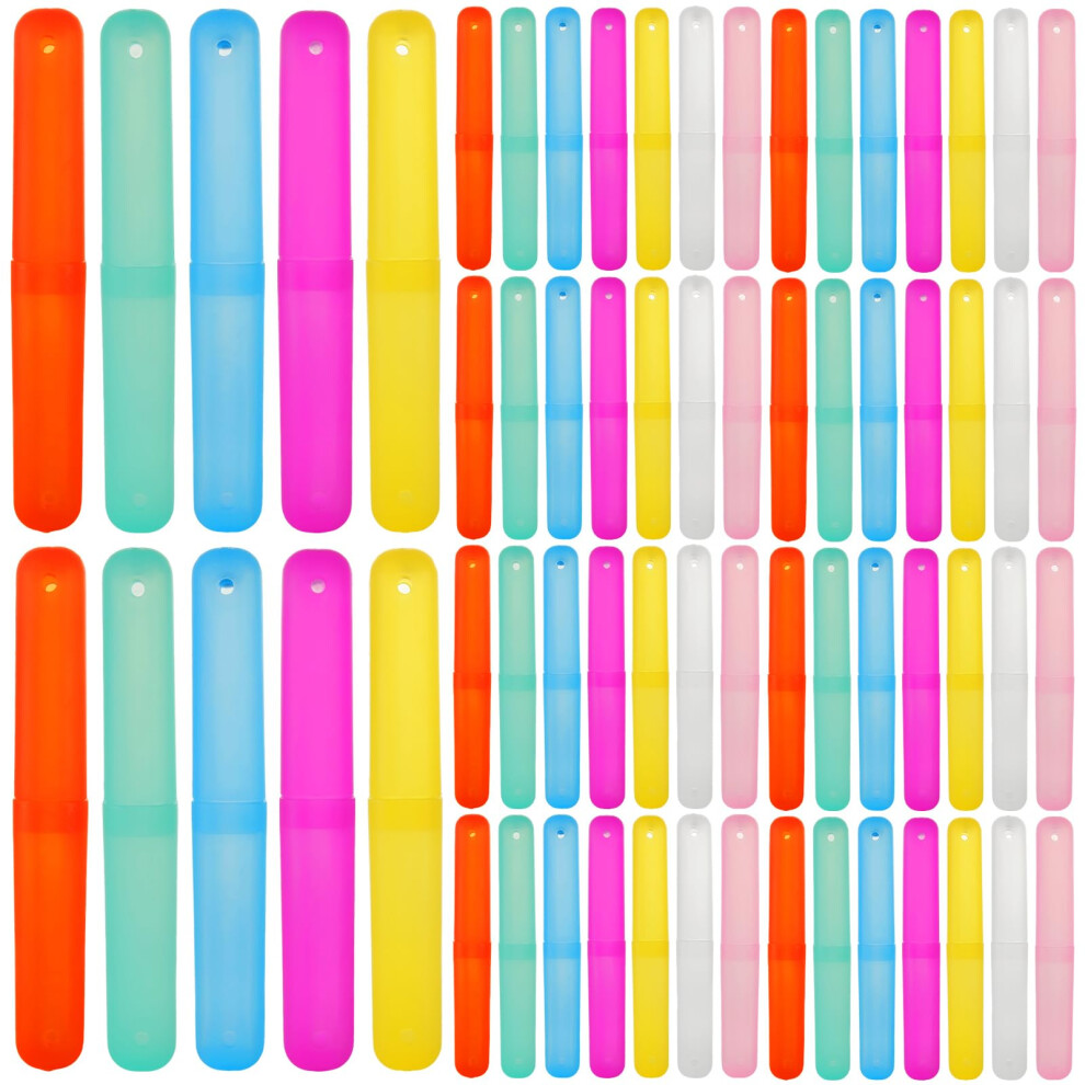 140pcs Travel Toothbrush Holder with Breathable Drainage, ColorCoded Plastic Cases, 7 Colors