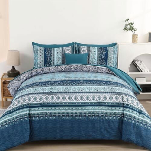Boho Aqua & Purple 8-Piece Bed Set Queen