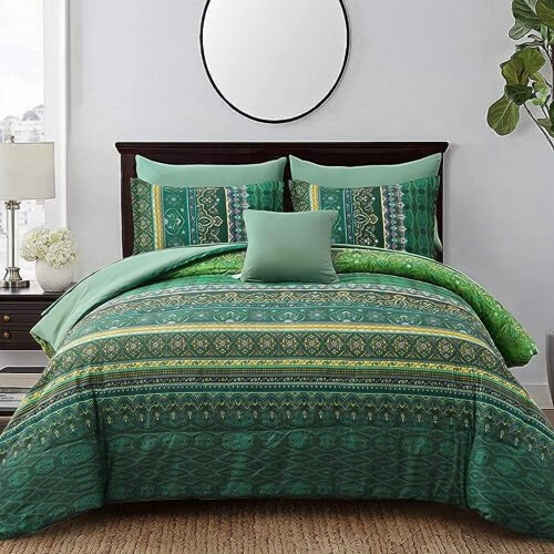 Zestaw pościeli Boho Teal Queen, 8 elementów, z mikrofibry