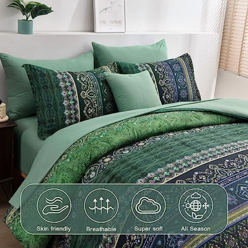 Zestaw pościeli Boho Teal Queen, 8 elementów, z mikrofibry 2
