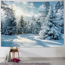Winter Snow Forest Tapestry – White Alps & Snowy Woodland Scene, Wall Hanging for Bedroom, Living Room, Dorm – Home Decor