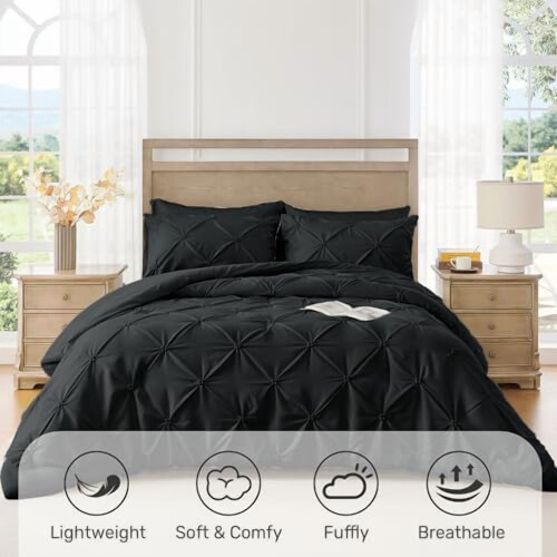 Juego de edredón Queen negro estilo boho de 3 piezas 1