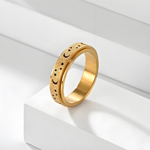 Fidget Spinner Ring Stille Spinnende Fidget Ringer For Stresslindring, Slitesterk Angstring For Menn Og Kvinner, Rustfritt Stålring, Gull, 2