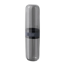 Travel Toothbrush Case with Ventilation, Compact Holder for Brushes and Toothpaste, Gray