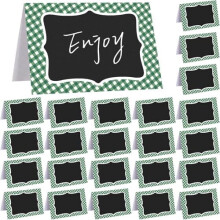 24 stk. grønn gingham-piknikdekor, 10x15 cm tavleteltkort, dobbeltsidige mini-tavleetiketter for grilling, grillfest, vår-/sommerfest – kompatibel
