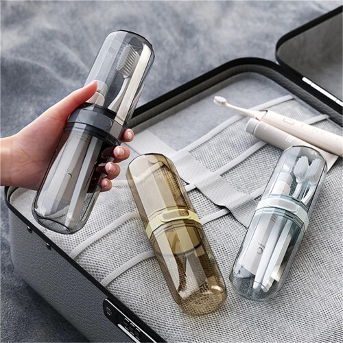 Travel Toothbrush Case with Ventilation, Compact Holder for Brushes and Toothpaste, Gray 2