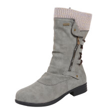 Vintage-Winterstiefel für Damen, Reißverschluss, mittelhoch, Schnürung, Slip-On, Retro-Schuhe, Größe 6 (37)