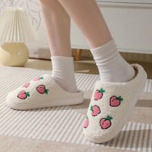 Pantuflas de algodón con estampado de frutas y dibujos animados RYDCOT para toda la familia: cómodas, cálidas y con suela gruesa, ideales para el