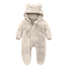 lulshou Baby-heldrakt Baby-krypklær Lang jumpsuit Baby ensfarget plysjjumpsuit med hette Nyfødt pysjamas Body på salg
