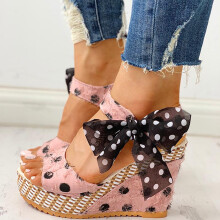 Sandali da donna UTTOASFAY Sandali con zeppa e plateau da donna Sandali con tacco Scarpe stringate a pois alla moda Calzature Rosa7(37)