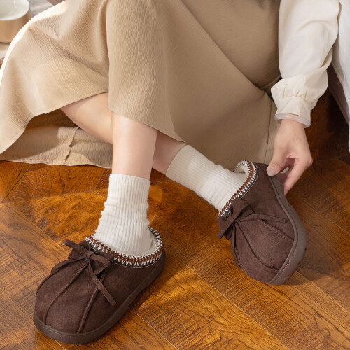 Pantofole da casa antiscivolo da donna, calde e foderate in pile, con fiocco – Comode pantofole invernali 1