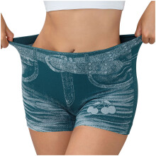 Højtaljede dameshorts i stretchdenim, elastisk talje, lommer, armygrøn – passer til sommer og strand