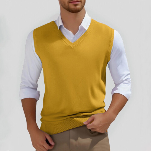 Herren-Strickweste mit V-Ausschnitt, einfarbig, bequeme Passform 1