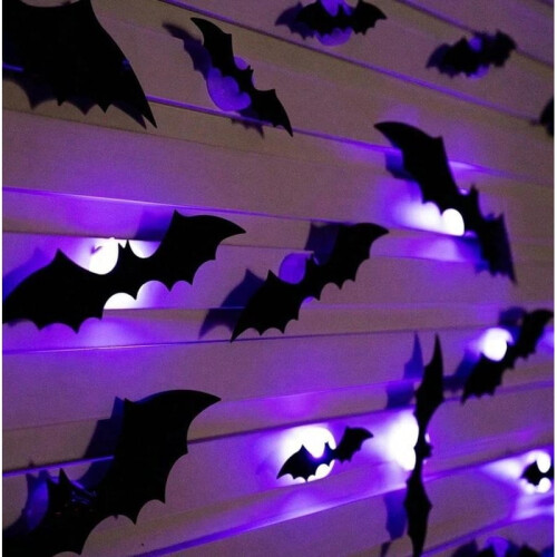 Διακοσμητικά φωτάκια LED 3D με νυχτερίδα, σετ 24 τεμαχίων, αυτοκόλλητα τοίχου με 1