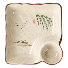 Farfurie pătrată ceramică pictată manual, tavă de sushi împărțită în găluște, cu oțet, stil retro, pentru decorul de acasă