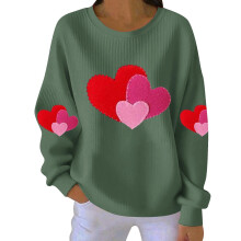 Sweat-shirt femme Saint-Valentin imprimé cœur, col rond côtelé, manches longues