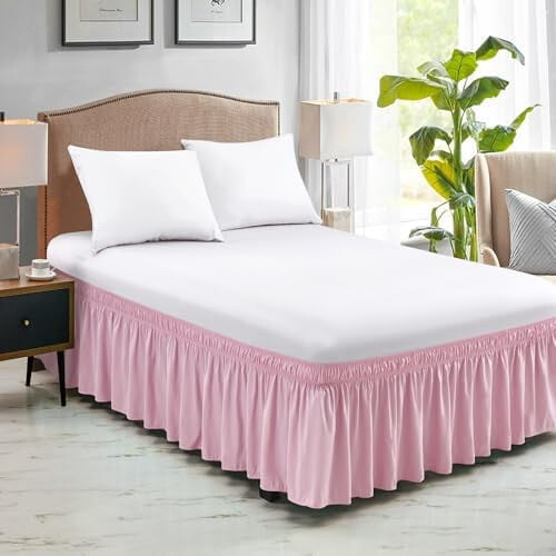 Saia para cama king size rosa-claro com elástico e queda de 56 cm (22 polegadas). 1