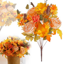 Bouquet di fiori autunnali artificiali con peonia, girasole e rosa – Centrotavola da 37 cm per il Giorno del Ringraziamento e decorazioni per la
