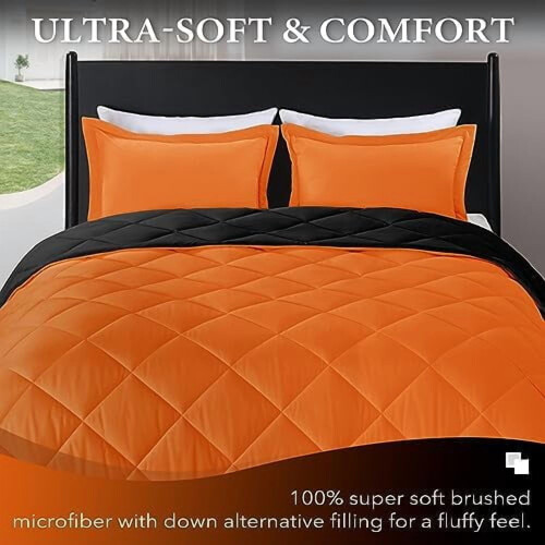 Twin Comforter Set Orange Black 2-Piece 66x92 in 1
