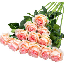 12 fiori artificiali in seta, bouquet di rose realistiche a gambo lungo per decorazioni di casa, matrimoni e feste (Nero-1)