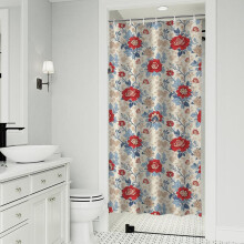 Sprchový závěs Pioneer Flower s květinovým potiskem, 91 cm x 183 cm, sada dekorativního sprchového závěsu do koupelny s 12 háčky,