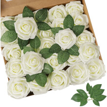 Kunstbloemen: Rode rozen, 25 stuks, realistisch uitziende neprozen met steel voor doe-het-zelf bruidsboeketten, tafelstukken, bloemstukken, feestjes,