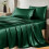 Donkergroene satijnen beddengoedset (kingsize, 4-delig) 1
