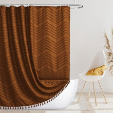 Extra langer Duschvorhang, Farbe Orange, 183 x 244 cm, getuftetes Chevron-Muster, für Badezimmer, Vintage-Stil, Shabby Chic, wasserdichter Stoff