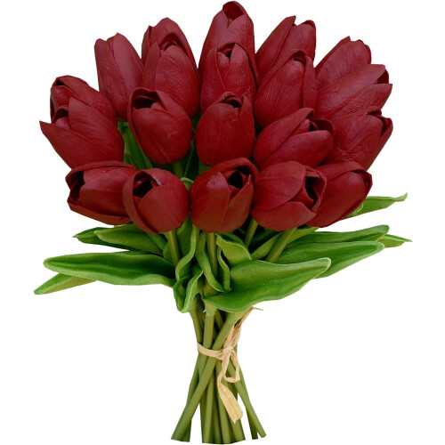 Conjunto de 10 tulipas de seda rosa-choque, 34 cm (13,5 polegadas), compatíveis com decoração para casa, casamentos, Dia das Mães, Páscoa e Dia