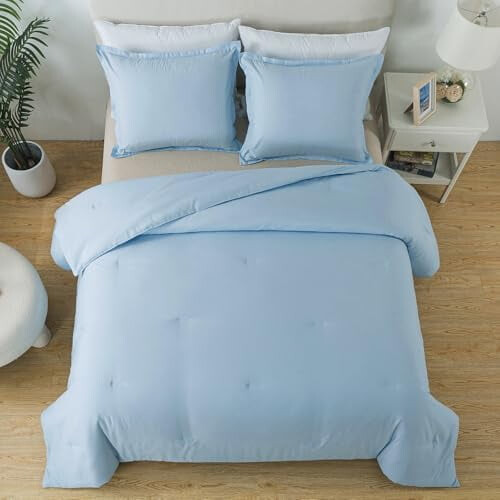 Set copripiumino matrimoniale azzurro, 3 pezzi in microfibra 1