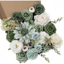 Set di 30 fiori artificiali in seta: dalie, rose e verde misto con steli – Per bouquet da sposa fai da te, decorazioni per la casa e centrotavola.